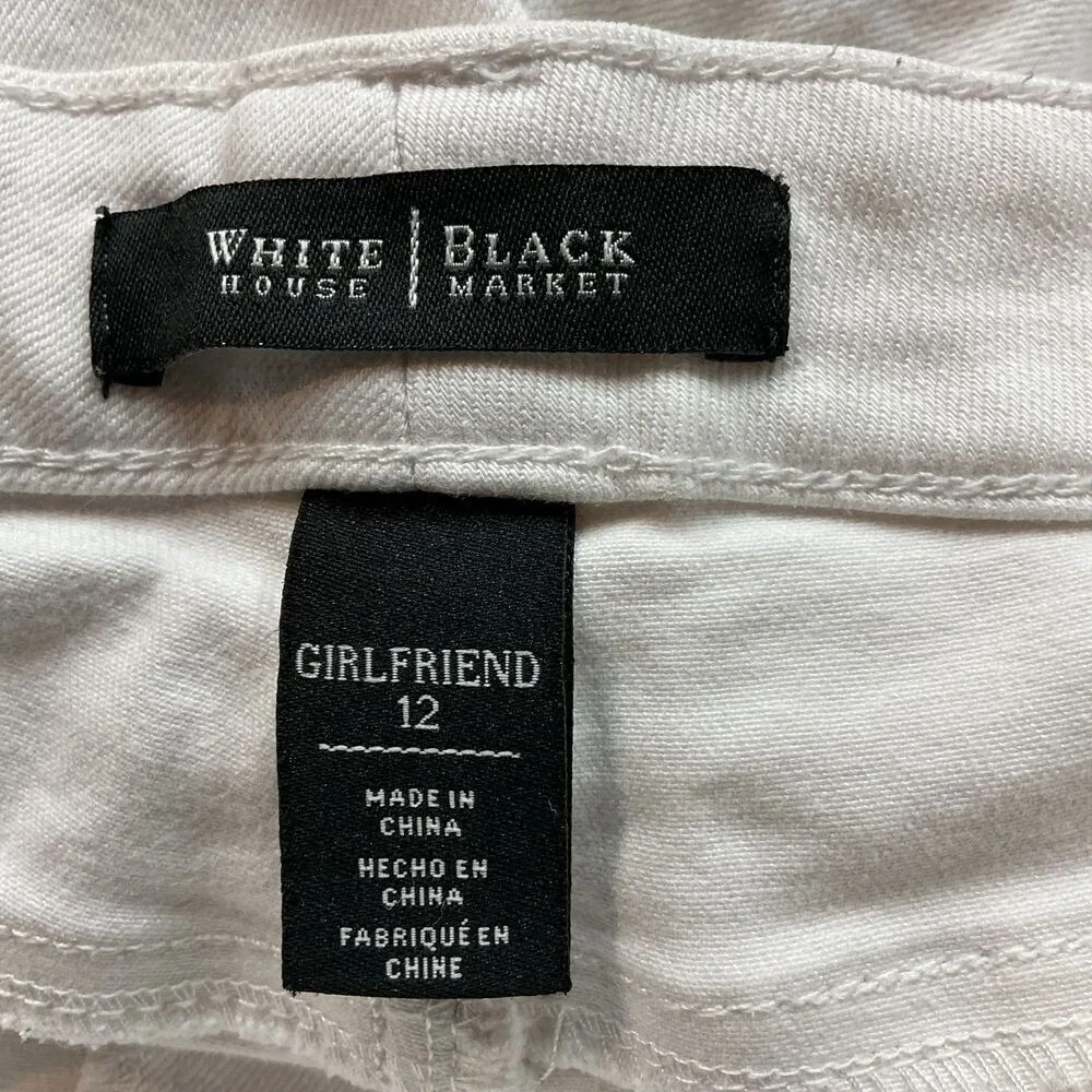 White House Black Market Sz‎ 34 Girlfriend Jeans  Rolled Cuff Denim Distressed